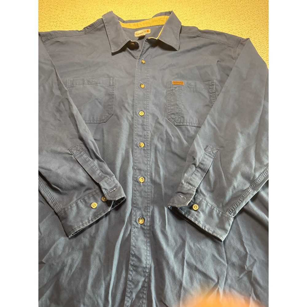 Carhartt Navy Blue 3XL Long Sleeve Button Down Cotton Canvas Work Shirt Vintage